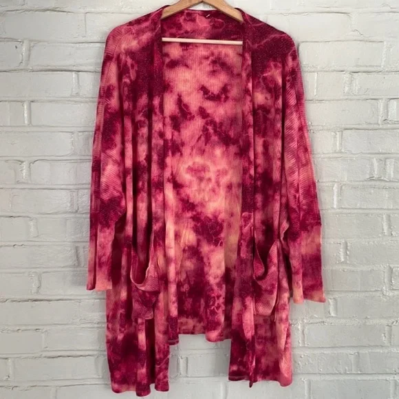 Anthropologie Maronie tie dye oversized cardigan in coral red size small - Picture 3 of 3